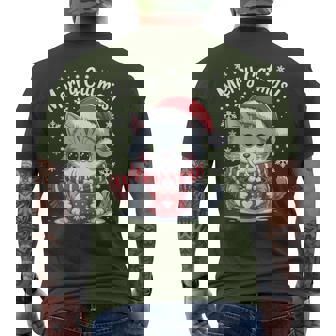 Christmas Outfit Kawaii Cat Santa Hat Hot Cocoa Merry Catmas Men's T-shirt Back Print - Thegiftio