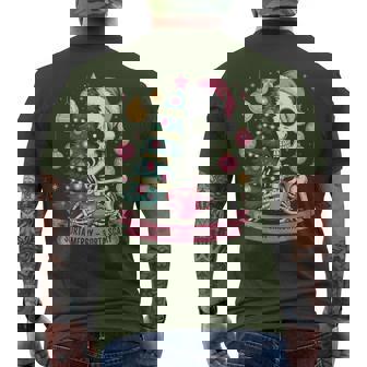 Christmas Pink Skeleton Santa Cocoa Sorta Merry Sorta Scary Men's T-shirt Back Print | Mazezy