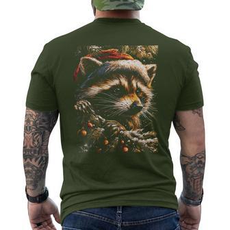 Christmas Raccoon And Santa Hat Forest Animal Festive Winter Men's T-shirt Back Print - Monsterry