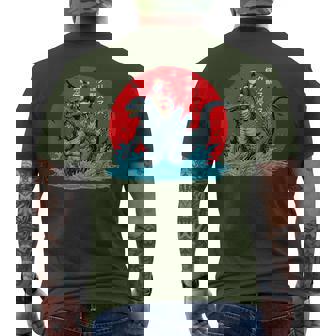 Christmas Santa Riding Japanese Monster Kaiju Santazilla Men's T-shirt Back Print - Monsterry