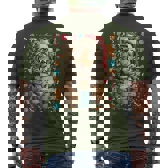 Christmas Tiger With Santa Hat Cocoa Cookies Animal Men's T-shirt Back Print | Mazezy