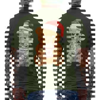 Cute Christmas Teddy Bear With Santa Hat Men's T-shirt Back Print - Monsterry