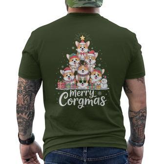 Cute Corgi Christmas Tree Santa Xmas Lights Corgmas Dog Men's T-shirt Back Print - Thegiftio UK