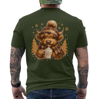 Cute Highland Cow With Hot Cocoa Christmas For Cow Lovers Men's T-shirt Back Print - Thegiftio UK