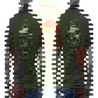 Evil Christmas Cat With Santa Hat And Ornaments Men's T-shirt Back Print - Monsterry