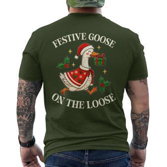 Festive Goose On The Loose Goosemas Christmas Pajama Men's T-shirt Back Print - Thegiftio UK