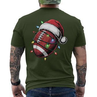 Football Player Santa Hat Christmas Lights Winter Holiday Men's T-shirt Back Print - Thegiftio UK
