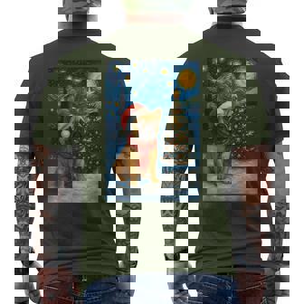 Frenchie Bulldog Night Christmas Van Gogh Dog Santa Hat Men's T-shirt Back Print - Seseable