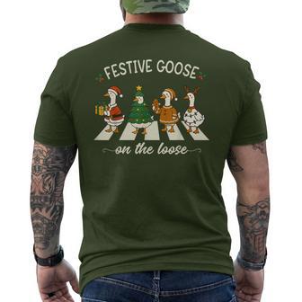 Christmas Silly Goose Meme Festive Goose On The Loose Men's T-shirt Back Print - Thegiftio UK