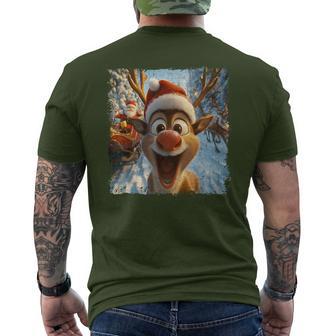 Reindeer Christmas Selfie Santa Hat Men's T-shirt Back Print - Thegiftio UK