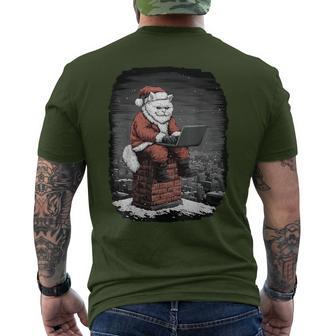 Santa Persian Cat On Chimney With Laptop Christmas Men's T-shirt Back Print - Thegiftio UK
