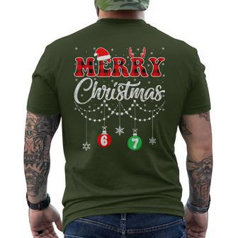 Six Seven Merry Christmas Pajamas Red Plaid 6 7 Meme Men's T-shirt Back Print - Monsterry