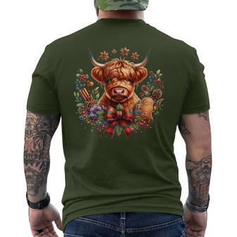 Xmas Merry Moo Cows Cute Highland Cow Christmas Lights Men's T-shirt Back Print - Thegiftio UK