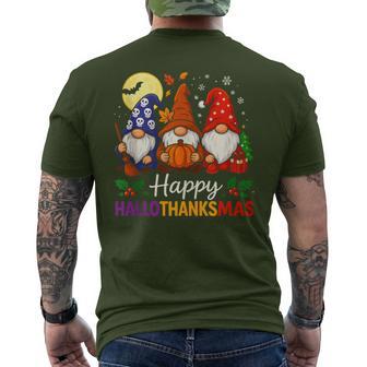 Gnome Happy Hallothanksmas Halloween Thanksgiving Xmas Men's T-shirt Back Print - Thegiftio UK