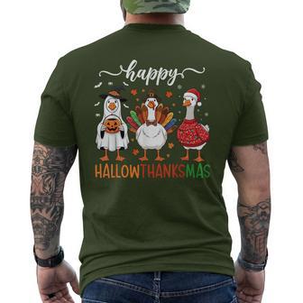 Happy Hallothanksmas Goose Halloween Thanksgiving Christmas Men's T-shirt Back Print - Thegiftio UK