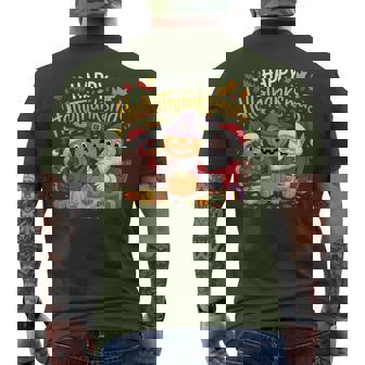 Happy Hallothanksmas Spooky Vibes Pumpkins Santa Hat Turkey Men's T-shirt Back Print - Seseable