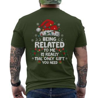 Hat Santa Lights Being Related To Me Christmas Pjs Men's T-shirt Back Print - Thegiftio