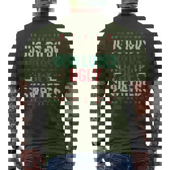 Just A Boy Who Loves Ugly Christmas Sweaters Men's T-shirt Back Print | Seseable CA