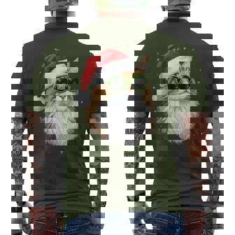 Meowy Catmas Santa Hat Cute Cat Christmas Pajamas Xmas Men's T-shirt Back Print - Monsterry