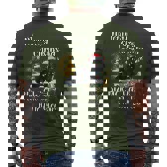 Meowy Christmas Black Cat Santa Hat Happy New Year Men's T-shirt Back Print | Mazezy