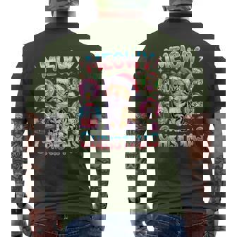 Meowy Christmas Cute Cats Holiday Xmas Kitty Santa Hat Men's T-shirt Back Print - Thegiftio