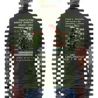 Meowy Christmas Black Cat Santa Hat Ugly Sweater Men's T-shirt Back Print | Mazezy