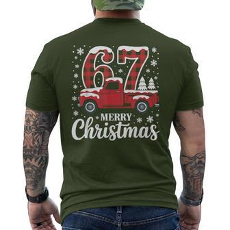 Merry Christmas Red Plaid Truck 67 Christmas Men's T-shirt Back Print - Thegiftio UK