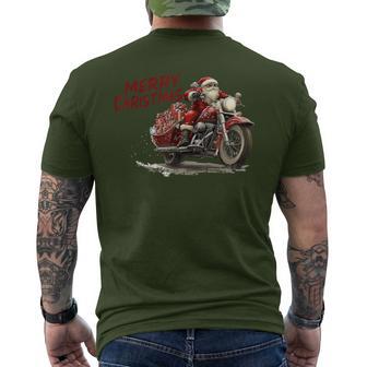 Merry Christmas Santa Riding On A Vintage Motorcycle Bike Men's T-shirt Back Print - Thegiftio UK