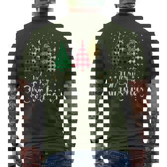 Merry Christmas Tree Buffalo Plaid Red White Green Xmas Pjs Men's T-shirt Back Print | Seseable CA