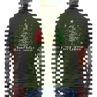 Merry Christmas Tree Leopard Buffalo Plaid Family Xmas Pj Men's T-shirt Back Print - Monsterry