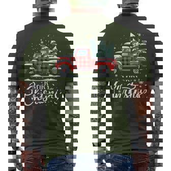 Merry Christmas Truck Xmas Red Plaid Family Christmas Pajama Men's T-shirt Back Print - Seseable