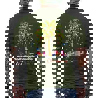 Merry Christmas Xmas Palm Tree Light Hawaiian Tropical Men's T-shirt Back Print - Monsterry