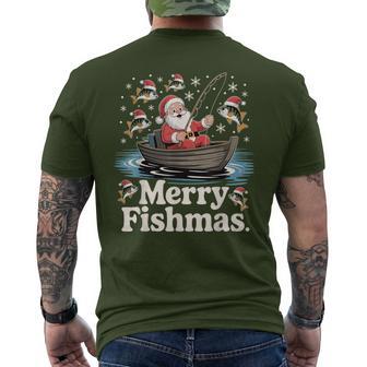 Merry Fishmas Santa Fishing Bass Christmas Fisherman Men's T-shirt Back Print - Thegiftio UK