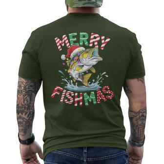Merry Fishmas Santa Fishing Fisherman Christmas Men's T-shirt Back Print - Thegiftio UK