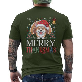 Merry Thanksmas Santa Corgi Dog Happy Thanksgiving Xmas Men's T-shirt Back Print - Thegiftio UK