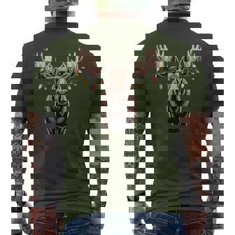 Moose With Christmas Lights Winter Cabin Men's T-shirt Back Print | Seseable CA