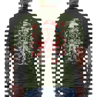 Octopus Glasses Santa Hat Christmas Light Ocean Animal Xmas Men's T-shirt Back Print - Monsterry