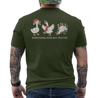 Overstimulated But Festive Goose Christmas Men's T-shirt Back Print - Monsterry