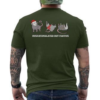 Overstimulated But Festive Possum Christmas Opossum Meme Men's T-shirt Back Print - Monsterry