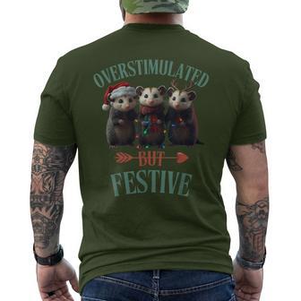Overstimulated But Festive Possum Ugly Christmas Men's T-shirt Back Print - Monsterry