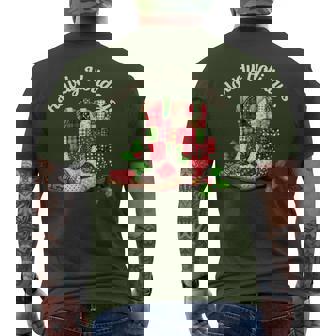 Patchwork Christmas Cowgirl Cowboy Boots Howdy Holidays Men's T-shirt Back Print - Thegiftio