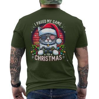 I Paused My Game For Christmas Cool Cat With Usa Flag Shades Men's T-shirt Back Print - Thegiftio UK