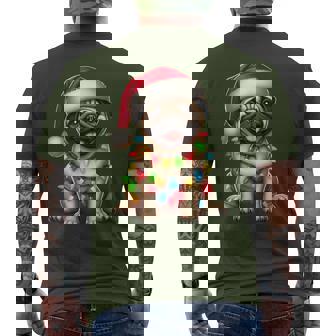 Pug Dog Christmas Tree Lights Santa Xmas Pajama Dog Lover Men's T-shirt Back Print - Monsterry