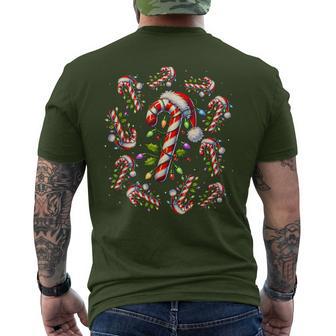Red And White Candy Cane Santa Christmas Xmas Lights Men's T-shirt Back Print - Thegiftio UK