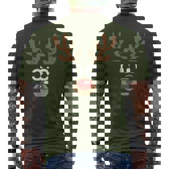 Reindeer Face Deer Red Nose Brown Christmas Men's T-shirt Back Print - Thegiftio