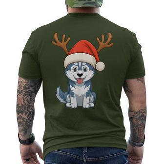 Reindeer Santa Hat Husky Dog Christmas Holiday Men's T-shirt Back Print - Thegiftio UK