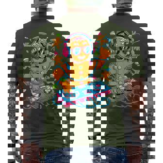 Retro Christmas House Music Gingerbread Dj Techno Rave Edm Men's T-shirt Back Print - Monsterry