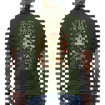 Retro Santa Tis The Season Christmas Doodles Snowman Men's T-shirt Back Print - Seseable