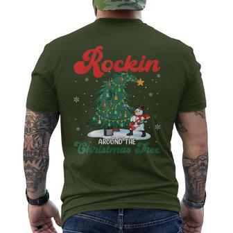 Rocking Around The Xmas Tree Snowman Rock And Roll Guitar Men's T-shirt Back Print - Thegiftio UK