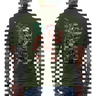 Santa Bigfoot Christmas Tree Xmas Lights Sasquatch Rock Hand Men's T-shirt Back Print - Seseable